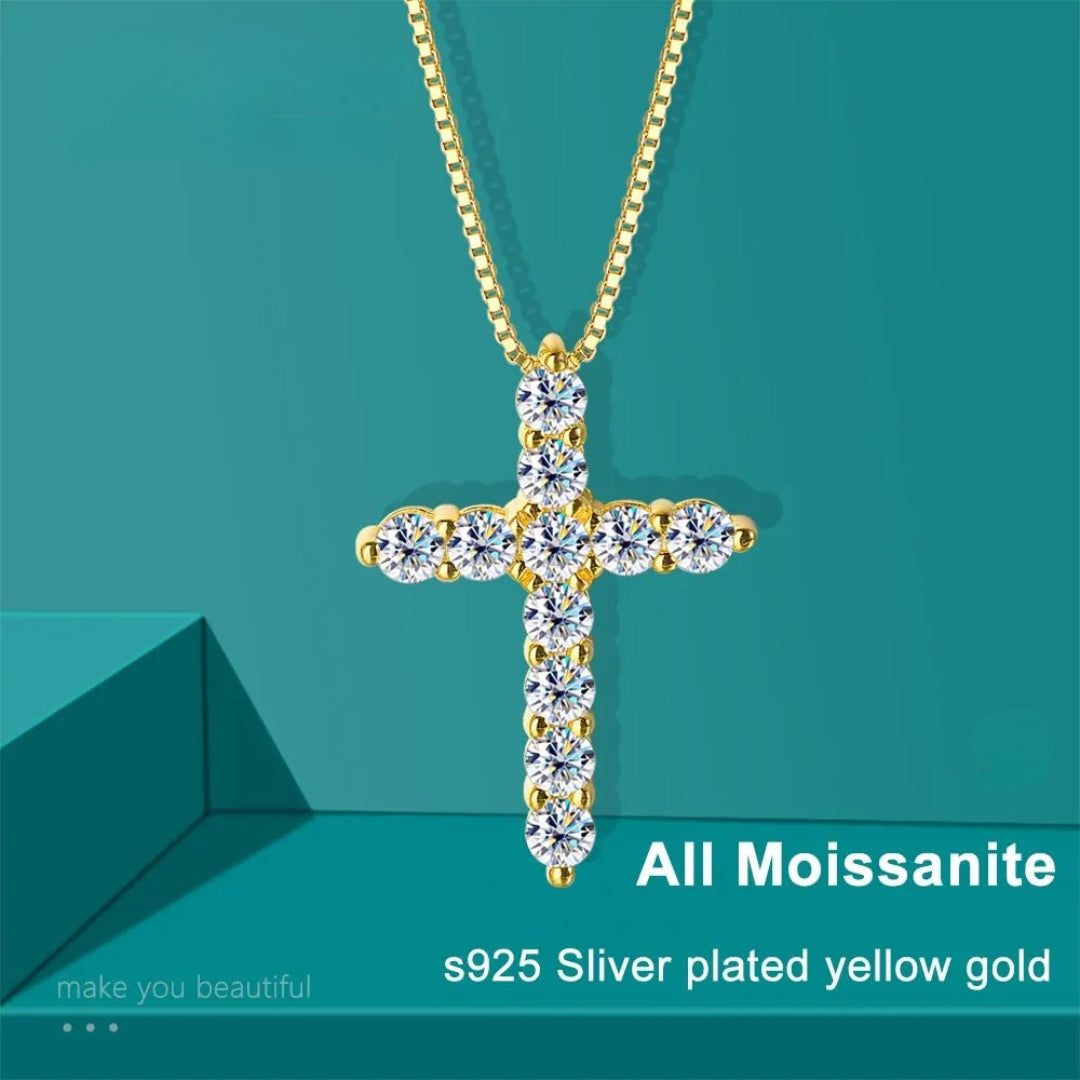 Moissanite Cross Pendant Necklace – D VVS1 | 925 Sterling Silver 18k White Gold Plated Box Chain Fine Jewelry for Women & Men