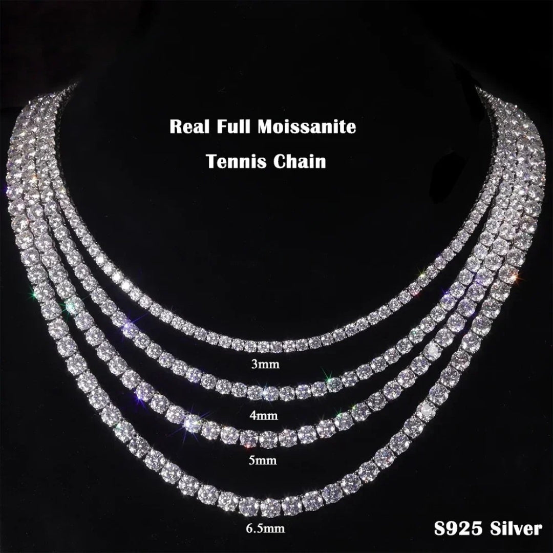 Moissanite Tennis Necklace – 3-5mm | S925 Sterling Silver Full Diamond Chain Party Jewelry Gift for Men & Women