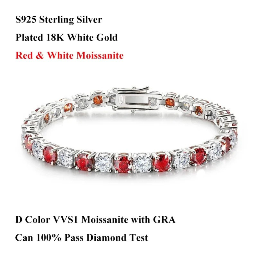 Moissanite Tennis Bracelet – D Color Blue, Green, White | 3mm–6.5mm | 925 Sterling Silver Diamond Link for Men & Women