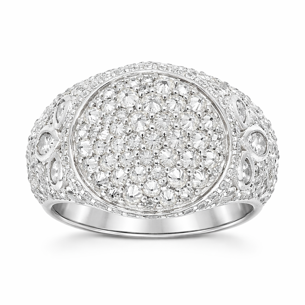 Inverted Silver Color Half Clover Ring – Inverted VVS D Color Stones, 925 Silver – Ice House
