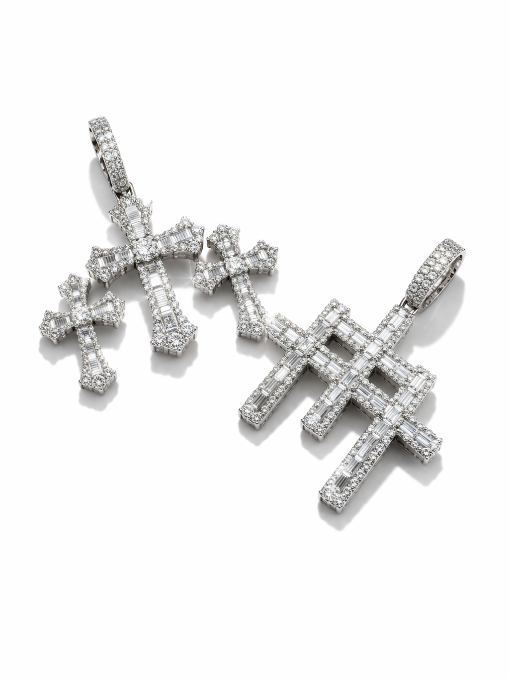 Iced Triple Cross Pendant – VVS D Color Stones, 925 Silver