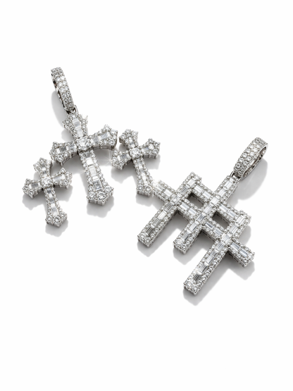 Iced Triple Cross Pendant – VVS D Color Stones, 925 Silver