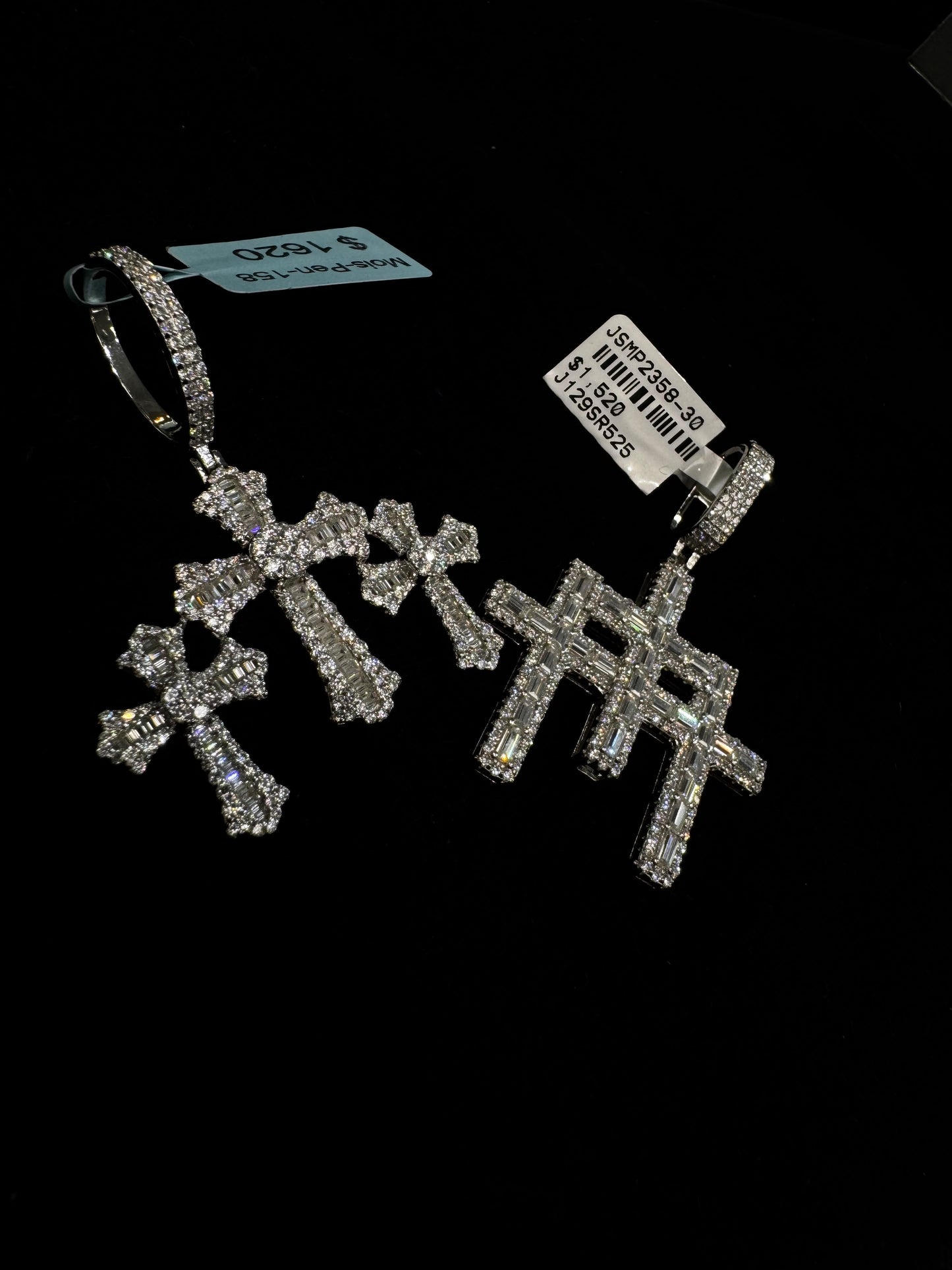 Iced Triple Cross Pendant – VVS D Color Stones, 925 Silver