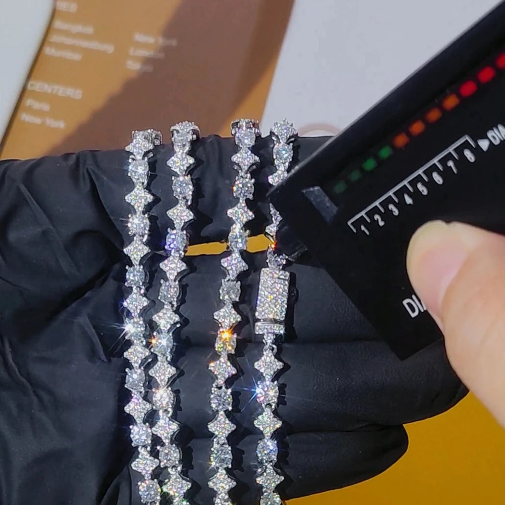 Moissanite Star Tennis Chain Bracelet – 6mm Hip Hop Iced Out VVS Charm with GRA Certificate | 925 Sterling Silver Jewelry