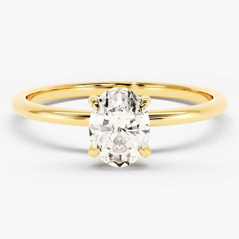 Moissanite Ring – 0.5ct 1ct 2ct 3ct Oval Egg-Shaped Design | 18K Gold Plated 925 Sterling Silver Simple Wedding Ring for Women