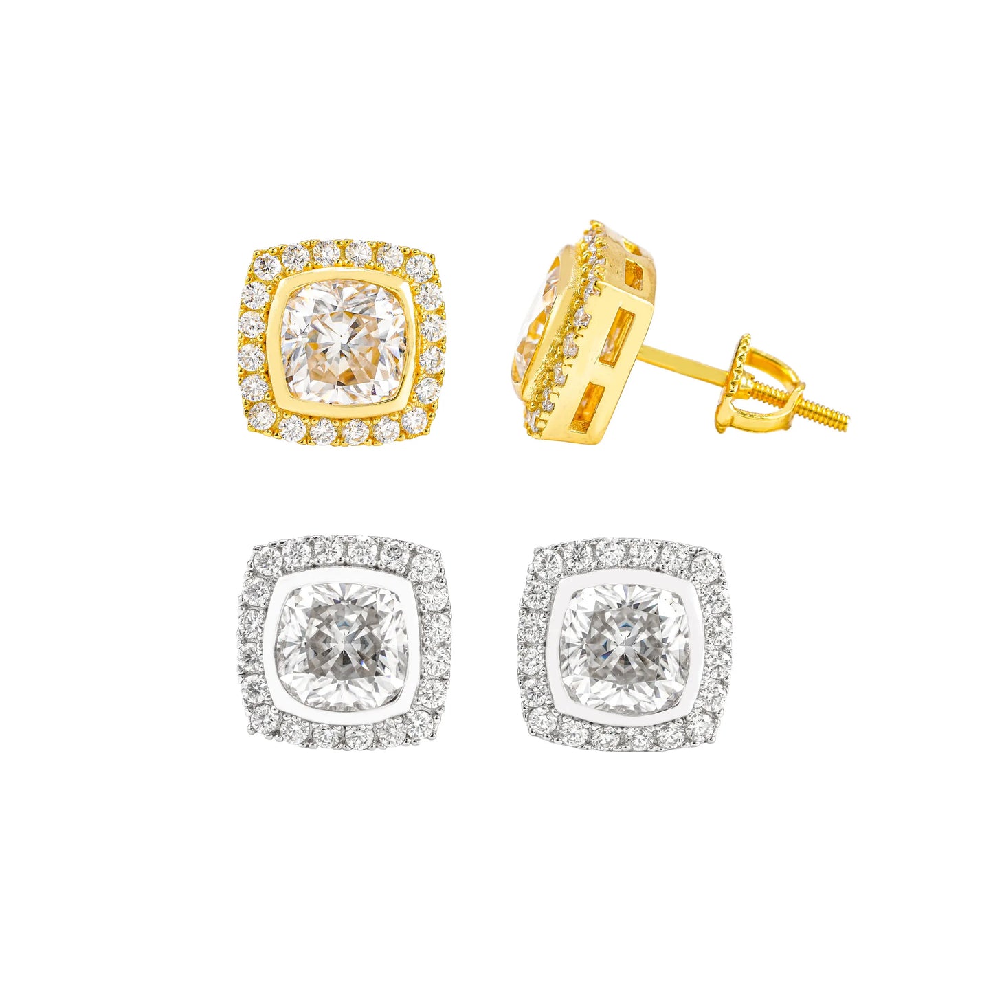 Square halo moissanite earrings