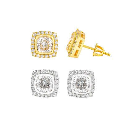 Square halo moissanite earrings