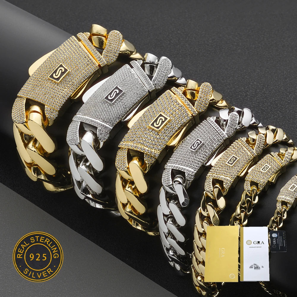 Moissanite Monaco Chain Choker Necklace – Thick Iced Out Diamond Clasp 14K Gold Plated | 925 Sterling Silver Cuban Link Jewelry for Men