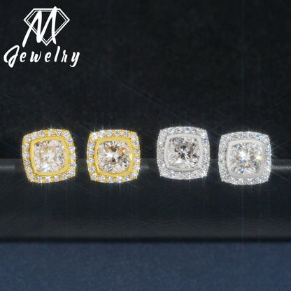 Square halo moissanite earrings
