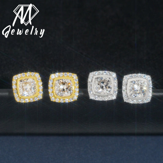 Square halo moissanite earrings