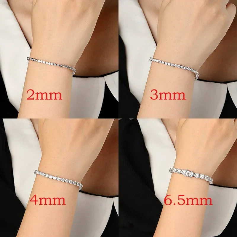Moissanite Tennis Bracelet – 2mm–6.5mm | Platinum Plated 925 Sterling Silver Wedding Jewelry Christmas Gift for Men & Women