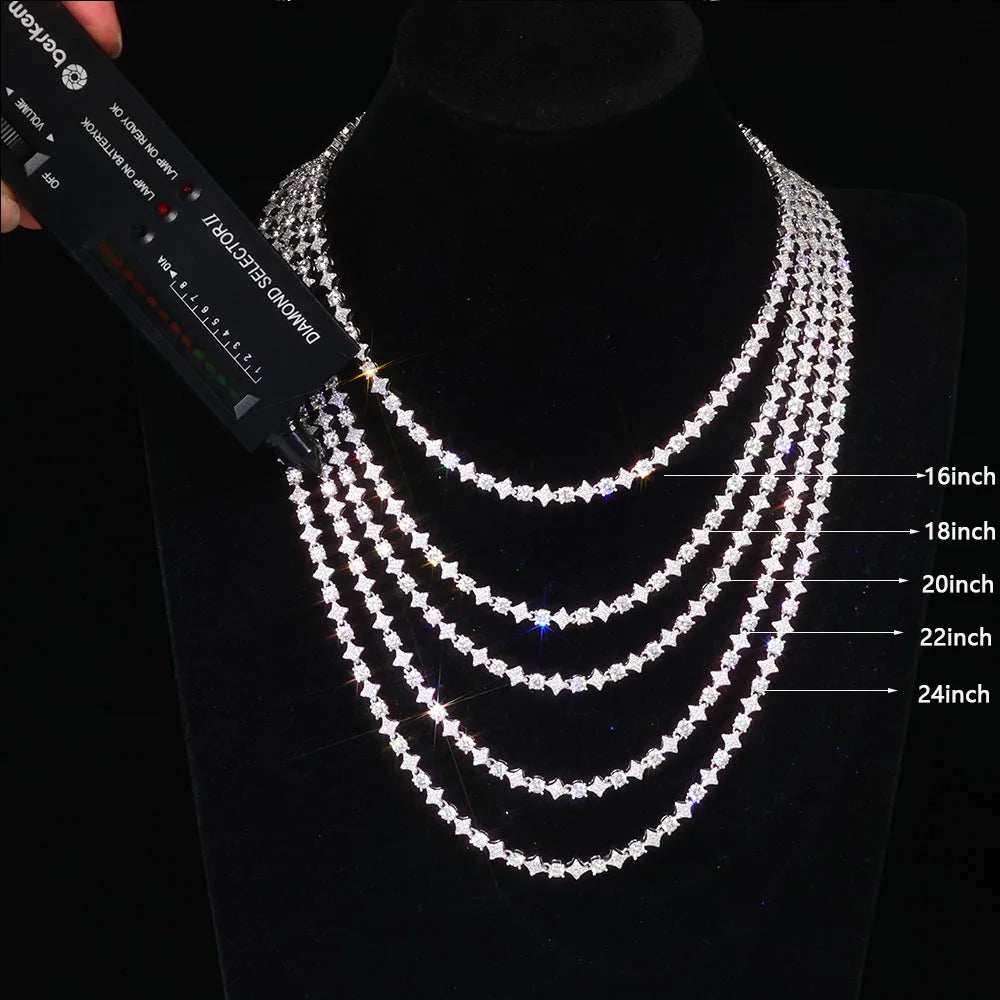 Moissanite Star Tennis Chain Bracelet – 6mm Hip Hop Iced Out VVS Charm with GRA Certificate | 925 Sterling Silver Jewelry