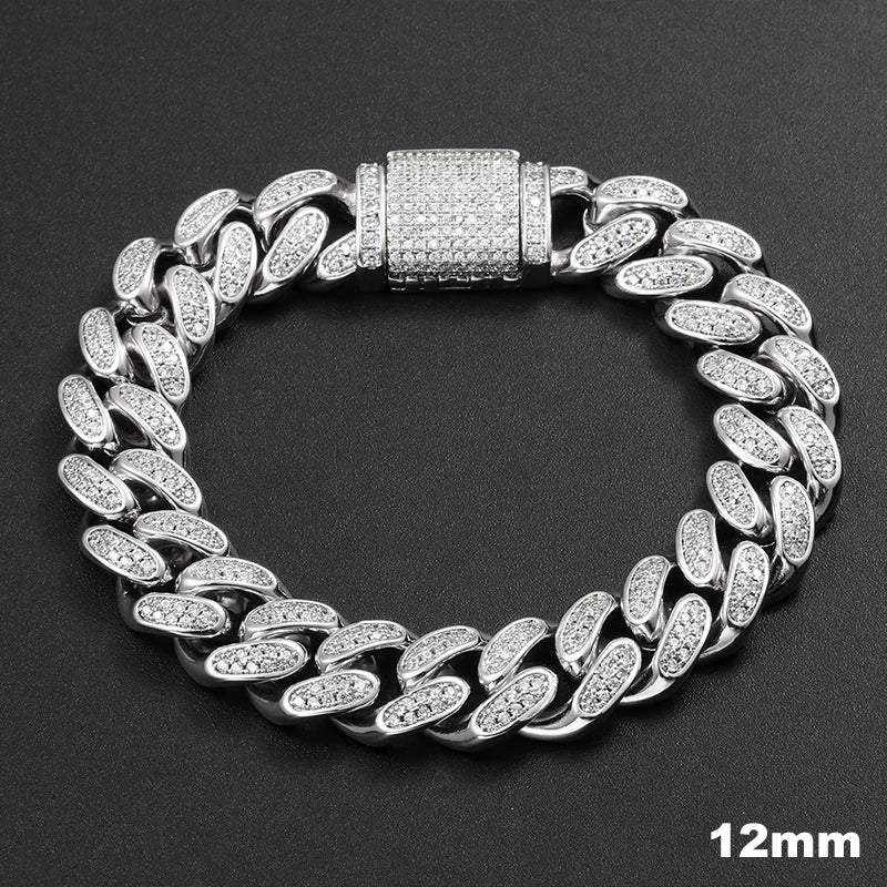 Moissanite Cuban Bracelet – D VVS Full Diamond 6mm–20mm | 925 Sterling Silver Iced Out Hip Hop Jewelry for Men & Women