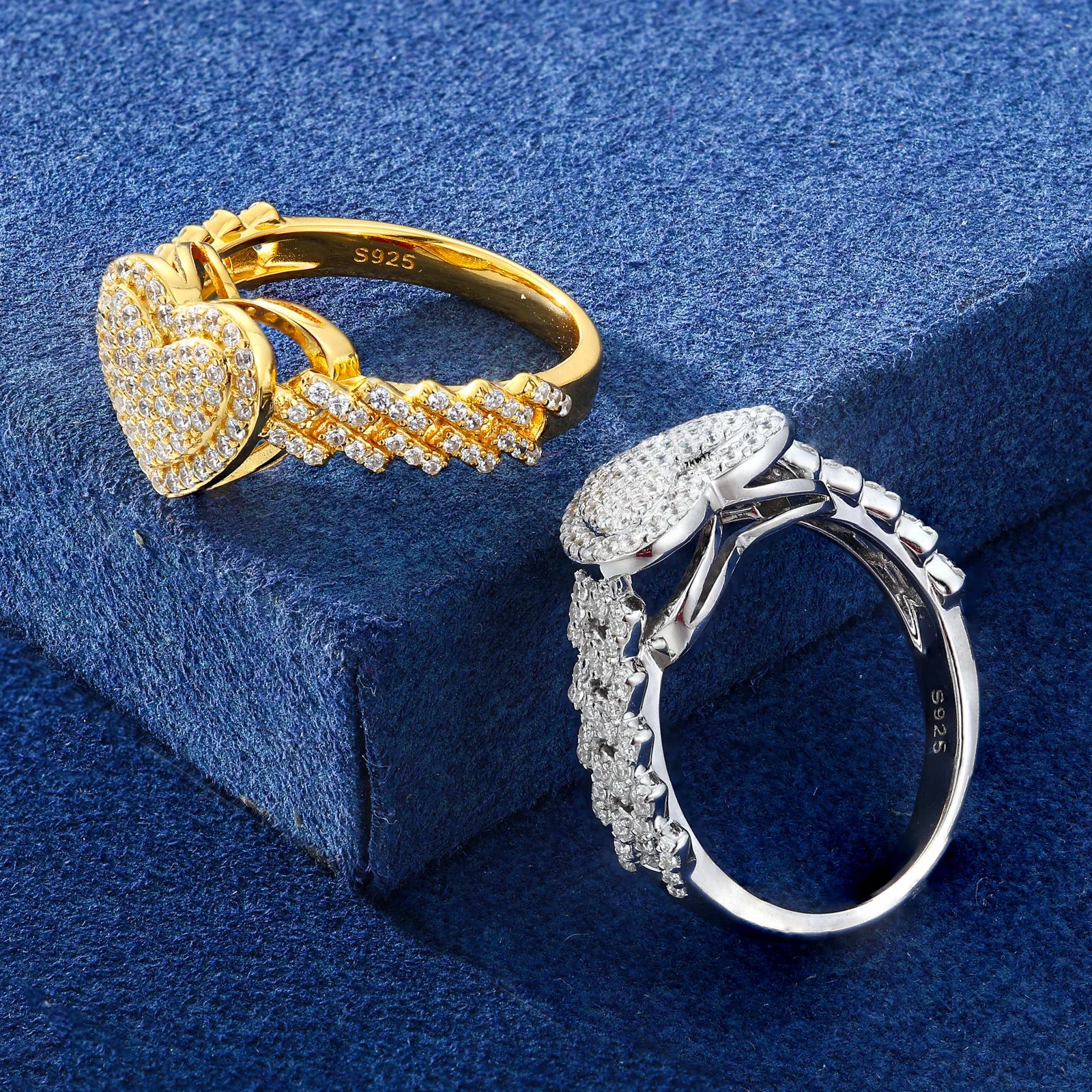 Moissanite Cuban Ring – Full Diamond Heart Design GRA Certified | 925 Sterling Silver Hip Hop Band Ring Jewelry for Men & Women