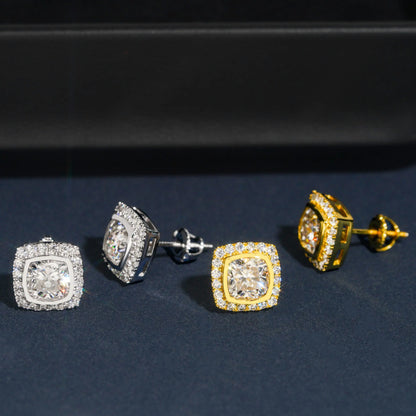 Square halo moissanite earrings