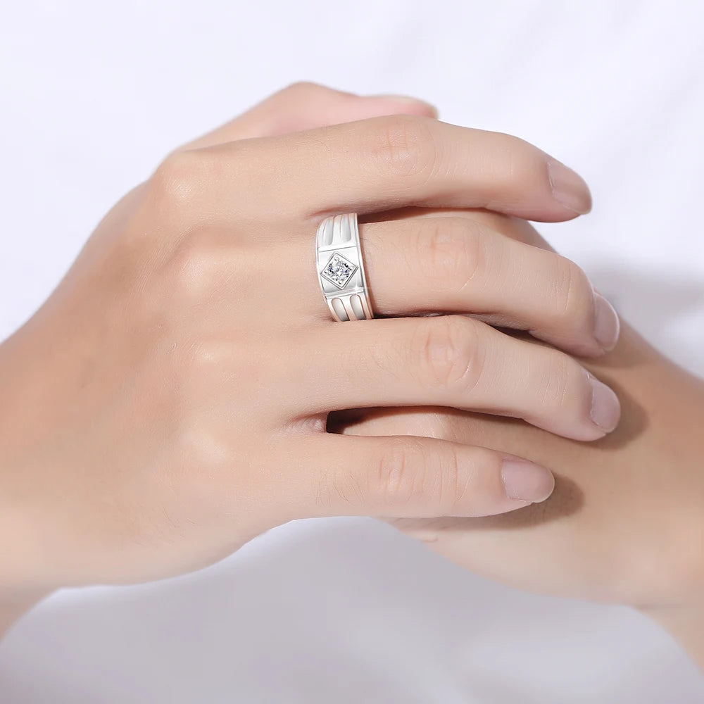 Moissanite Ring for Men – D Color Luxury Engagement Wedding Jewelry with Certificate | 925 Sterling Silver Male Ring