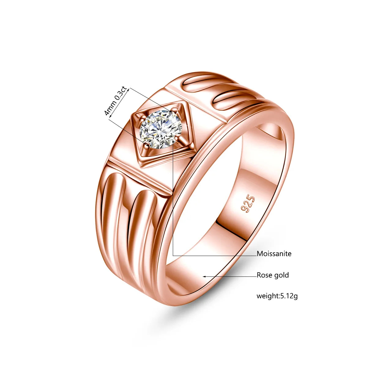 Moissanite Ring for Men – D Color Luxury Engagement Wedding Jewelry with Certificate | 925 Sterling Silver Male Ring