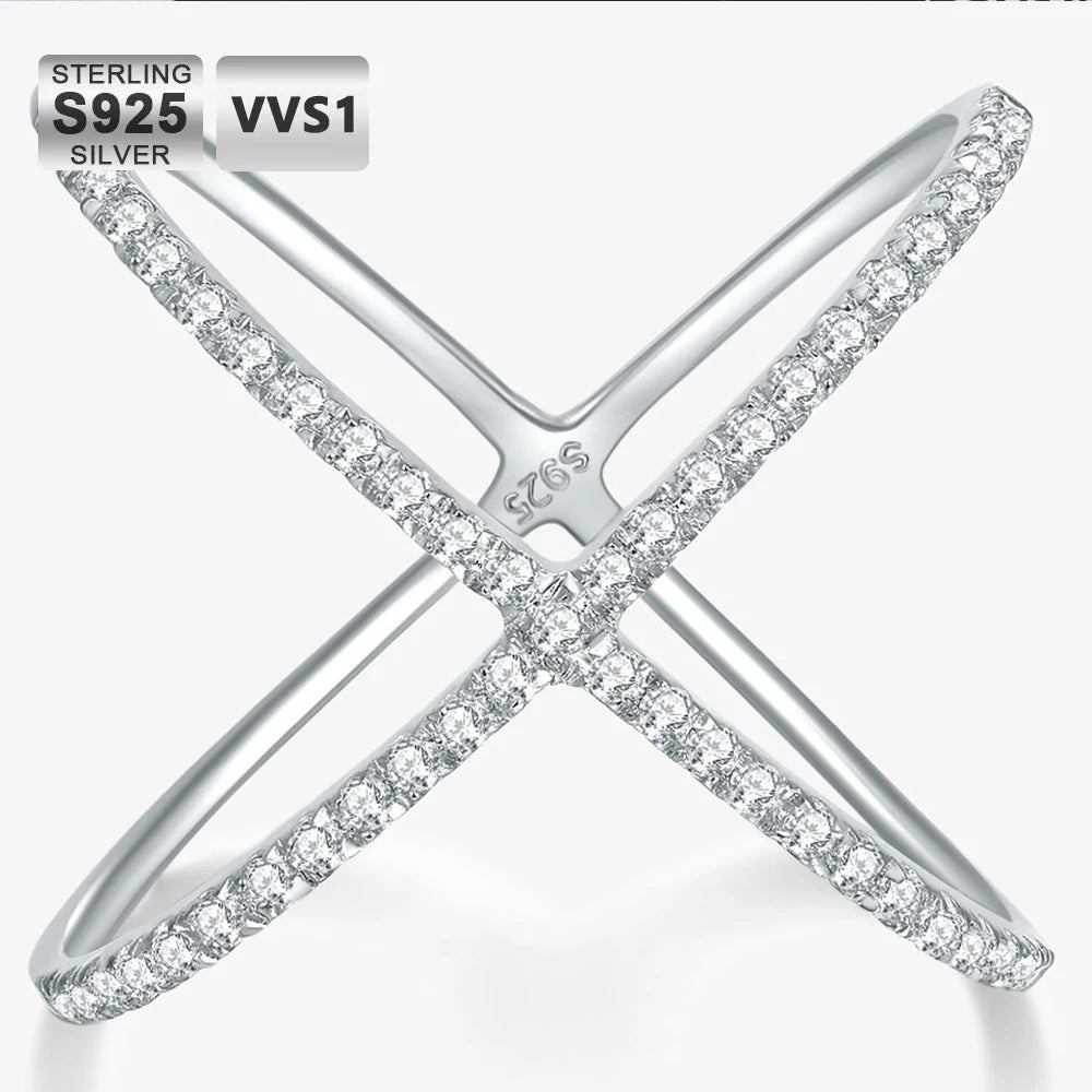 Moissanite Cross Ring – 0.25CT D Color VVS Diamond Wedding Band | 925 Sterling Silver Fine Jewelry for Women