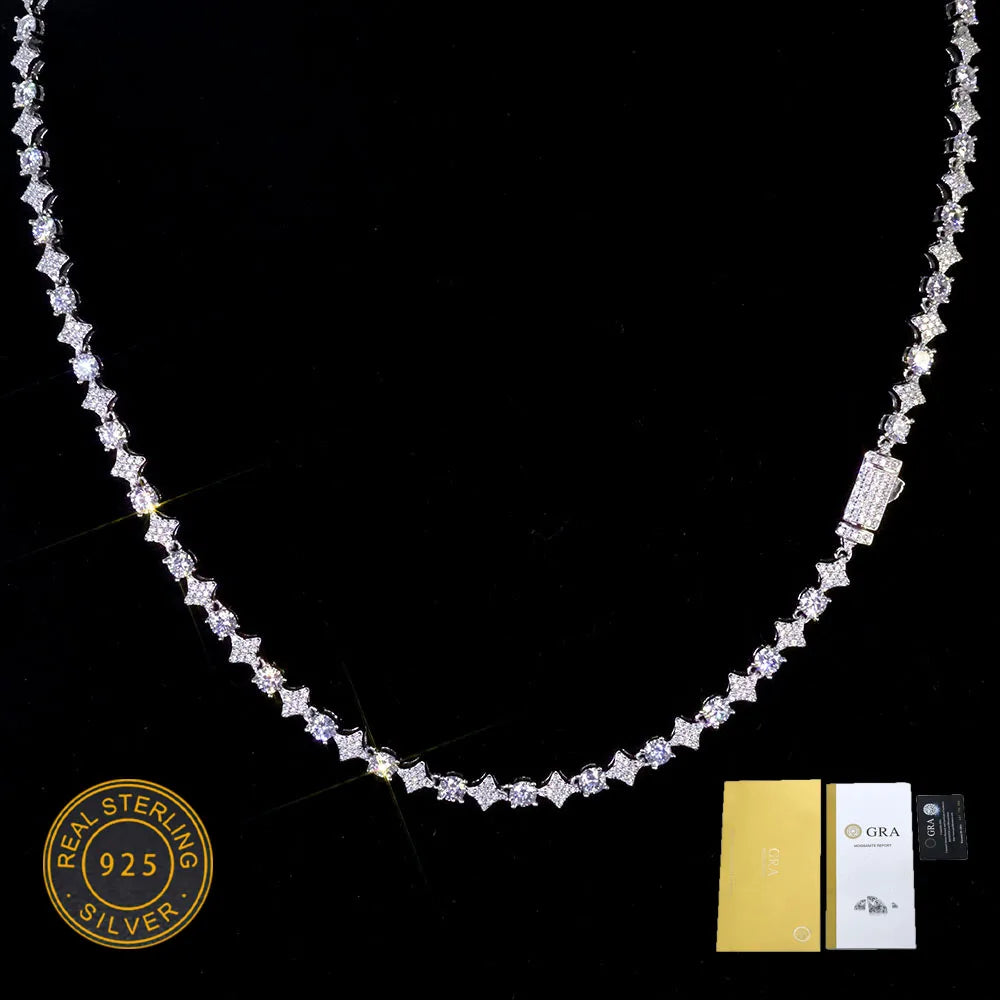 Moissanite Star Tennis Chain Bracelet – 6mm Hip Hop Iced Out VVS Charm with GRA Certificate | 925 Sterling Silver Jewelry