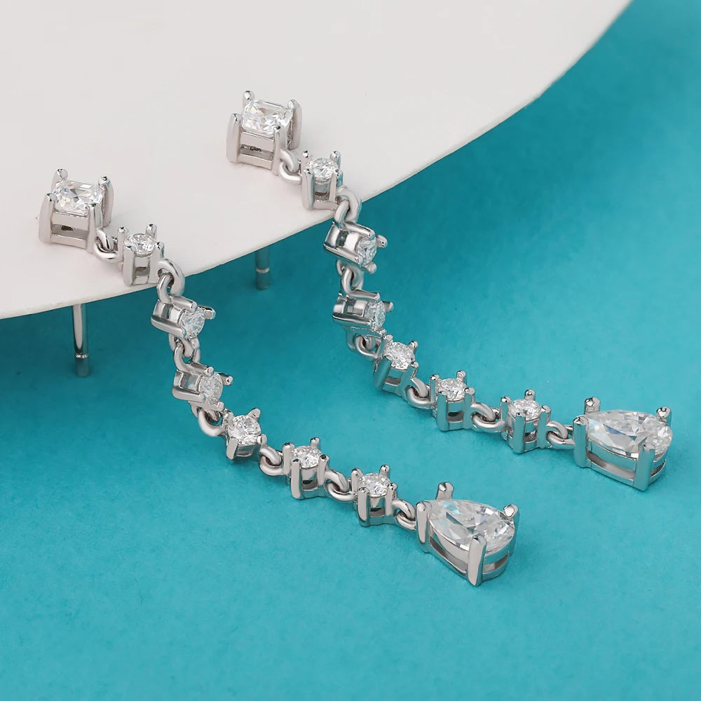 Moissanite Drop Earrings – Pear Cut Lab Diamond Bridal Wedding Jewelry with GRA | 925 Sterling Silver Long Hanging Earrings for Women