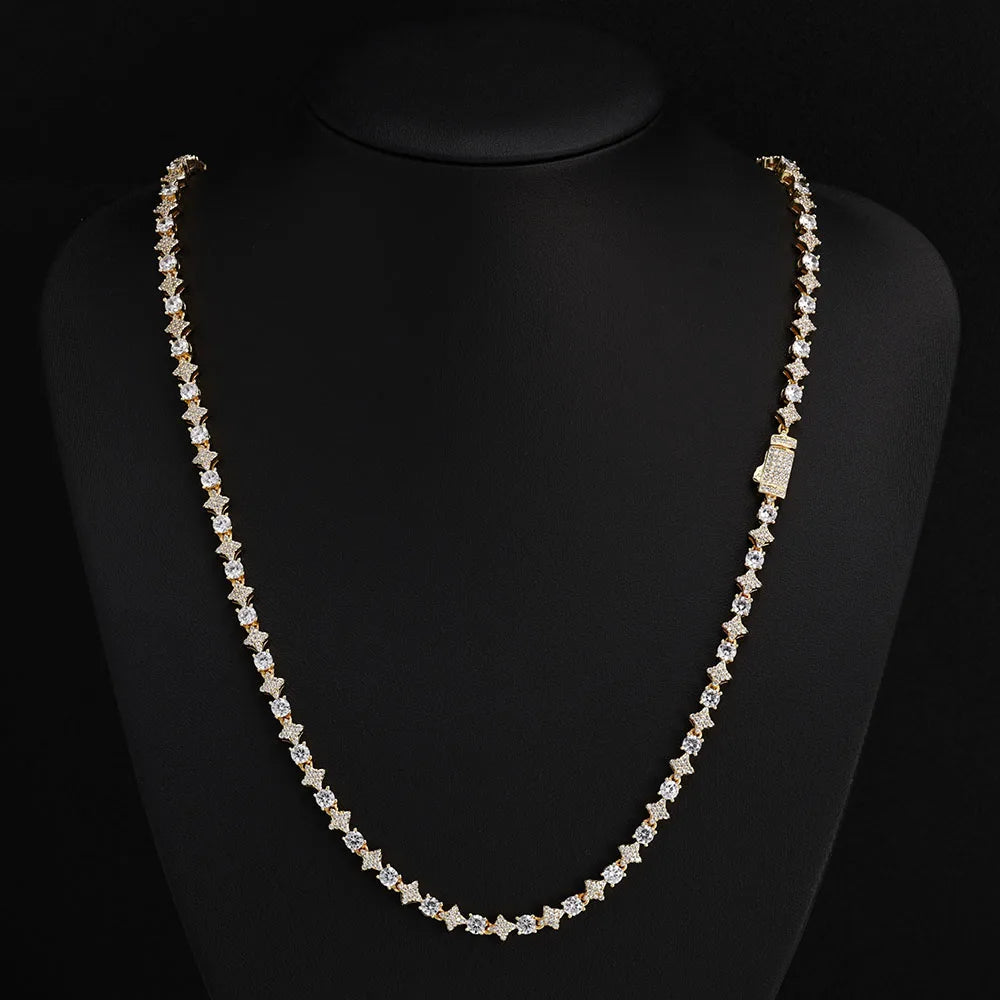 Moissanite Star Tennis Chain Necklace – VVS Iced Out Diamond Exquisite Party Wedding Gift | 925 Sterling Silver Jewelry for Women