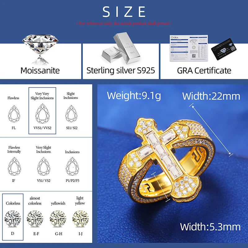 Moissanite Star Ring – Iced Out Design | 925 Sterling Silver Luxury Jewelry for Men & Women