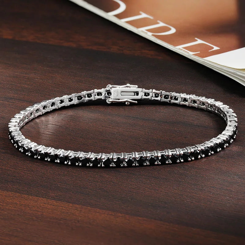 Moissanite Tennis Bracelet – 3mm 4mm Black Full Diamond GRA Certified Hip Hop | 925 Sterling Silver 18K Gold Plated Bracelet for Women & Men