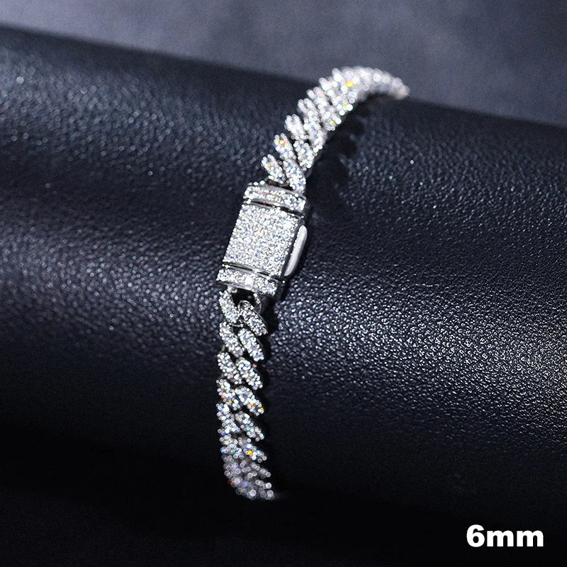 Moissanite Cuban Bracelet – D VVS Full Diamond 6mm–20mm | 925 Sterling Silver Iced Out Hip Hop Jewelry for Men & Women