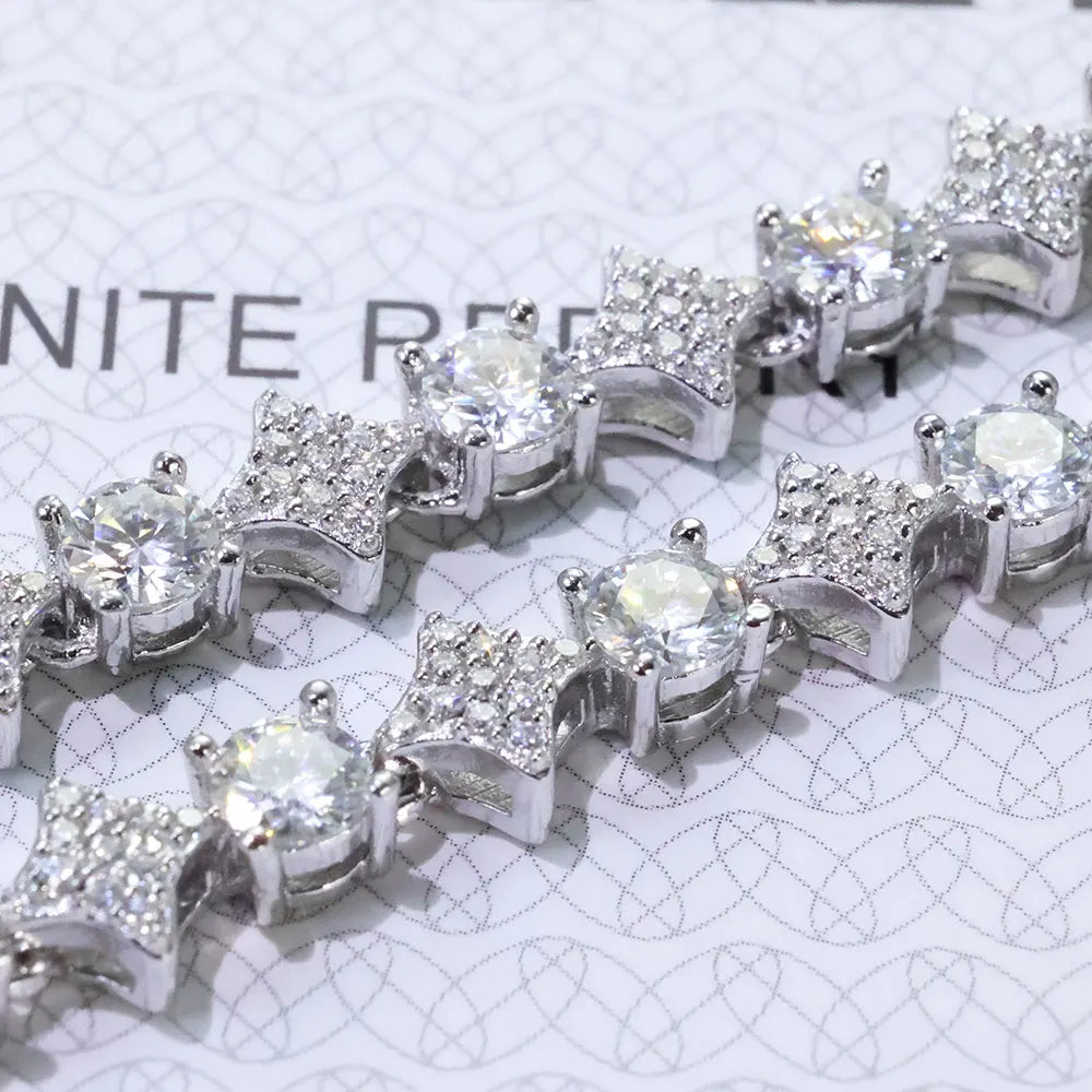 Moissanite Star Tennis Chain Bracelet – 6mm Hip Hop Iced Out VVS Charm with GRA Certificate | 925 Sterling Silver Jewelry