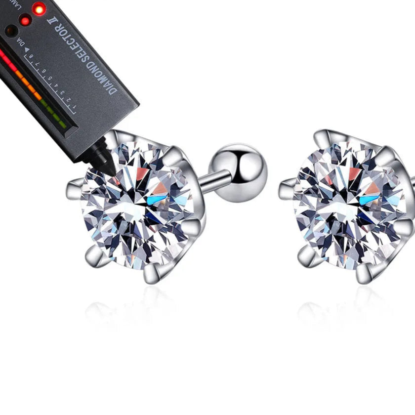 Moissanite Stud Earrings – D VVS1 Round Cut Lab Diamond Screw Back | 925 Sterling Silver Jewelry for Women