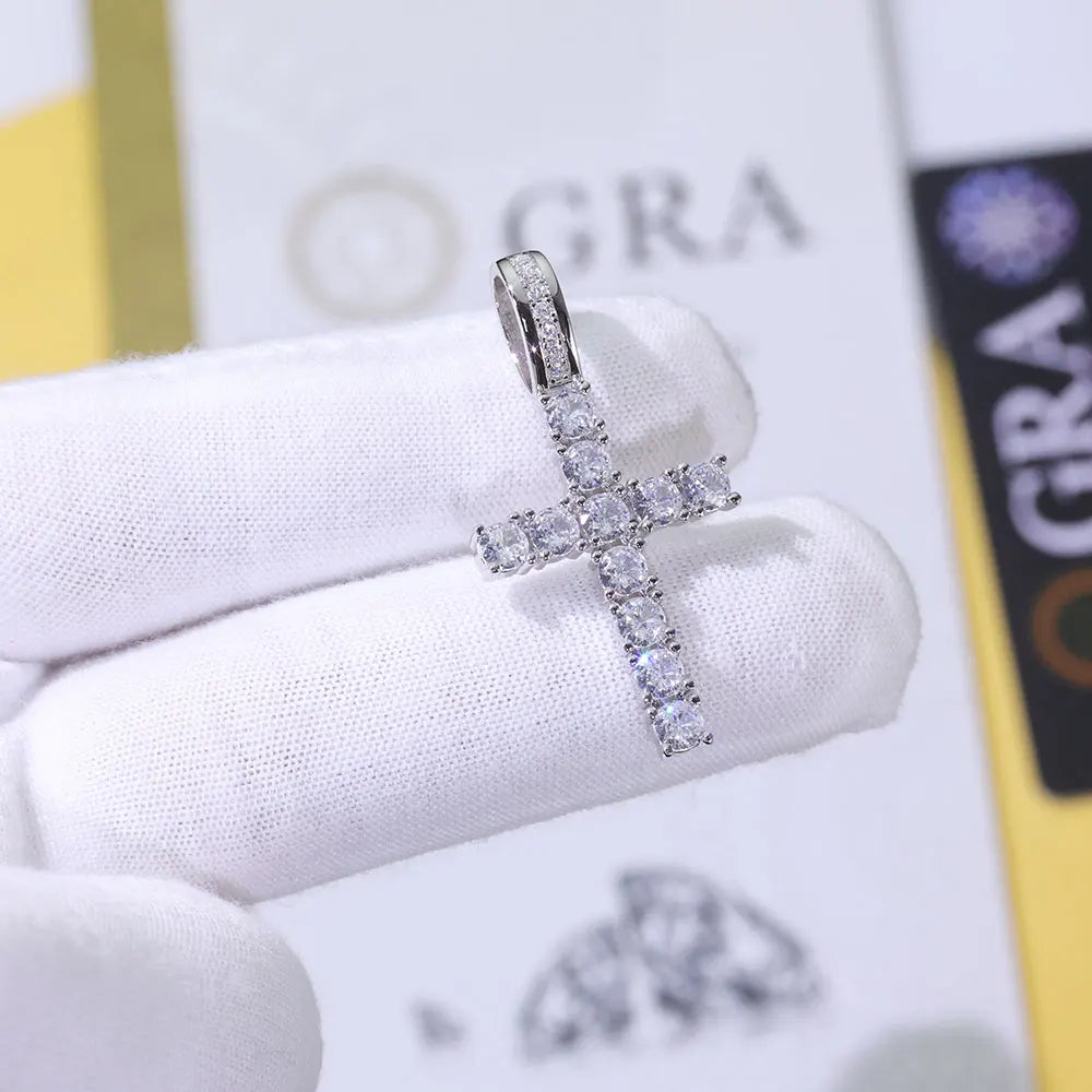 Tennis cross moissanite pendant