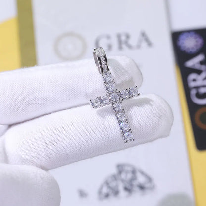 Tennis cross moissanite pendant