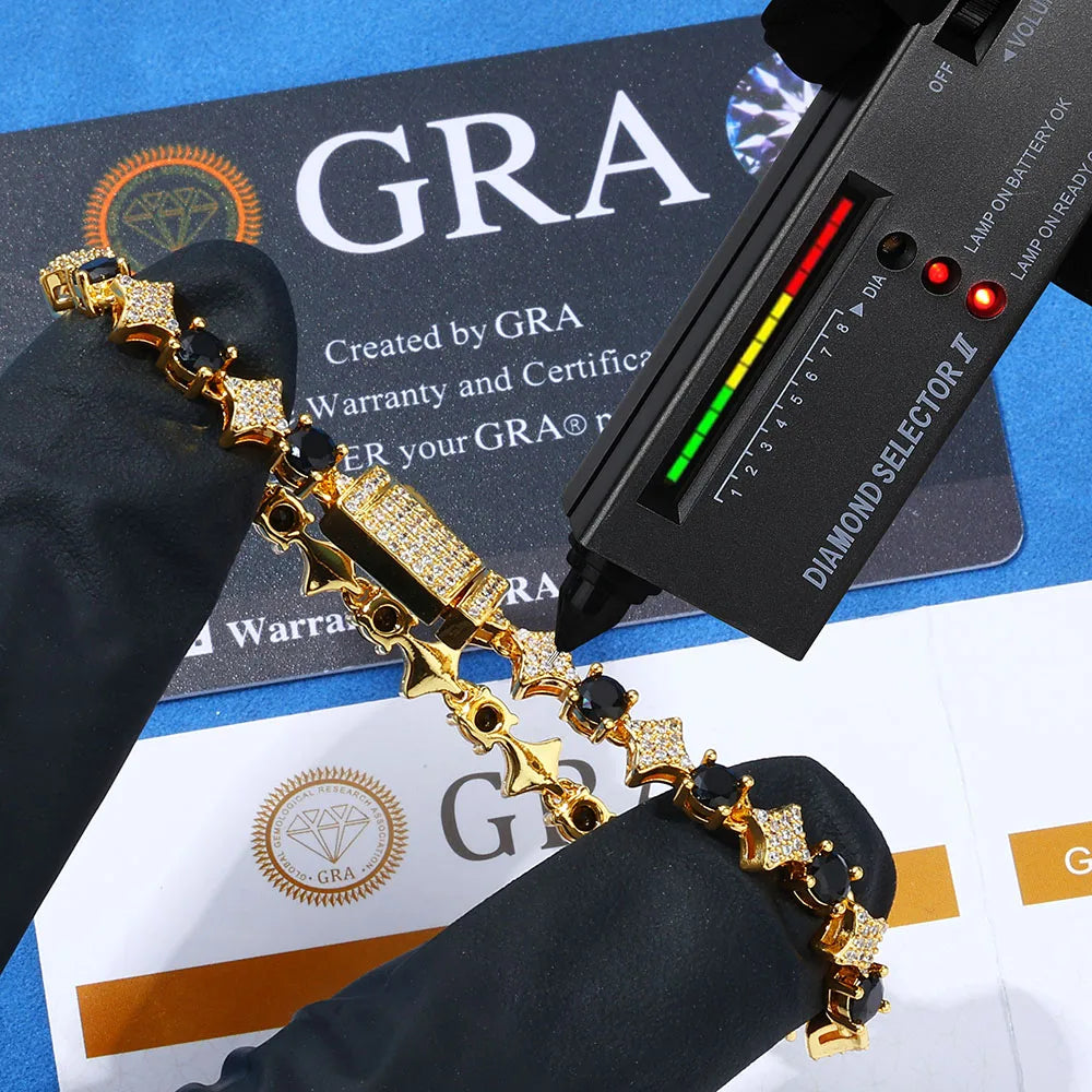 Moissanite Star Tennis Chain Necklace – Custom Black & White Iced Out VVS Bling Party Wedding Gift | 925 Sterling Silver Jewelry