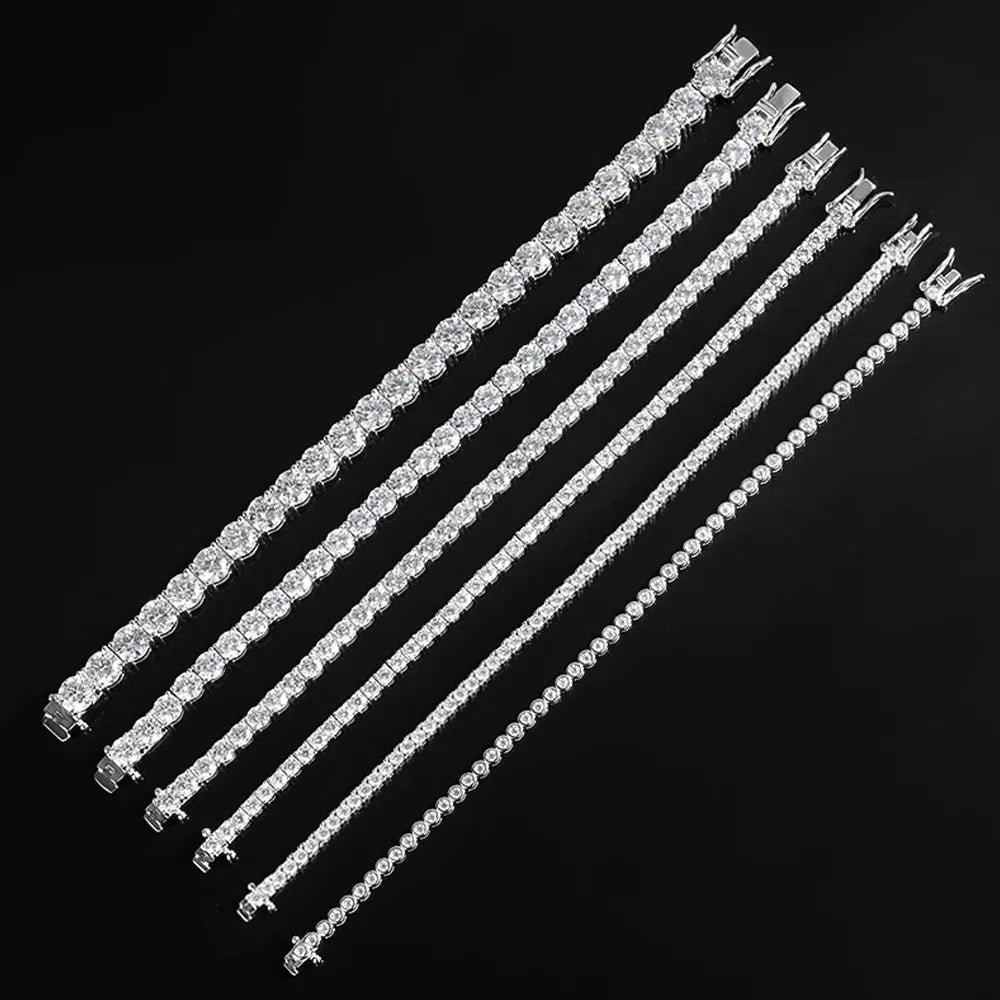 Moissanite Tennis Bracelet – 2mm Sparkling Party Jewelry Plated White Gold | 925 Sterling Silver Bracelet for Women & Men