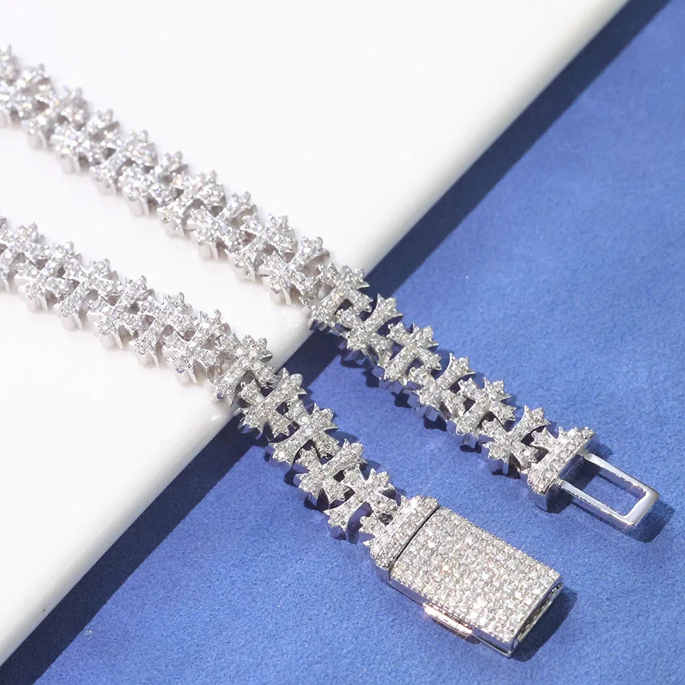 Moissanite Snowflake Cross Bracelet – 8mm Iced Out VVS Design | 925 Sterling Silver Tennis Chain with GRA for Men & Women