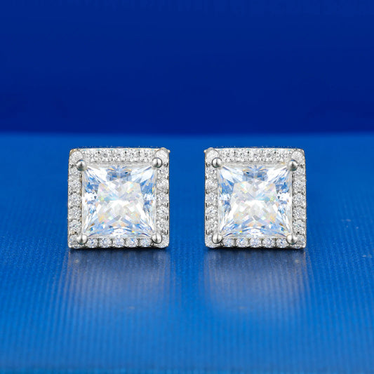Halo square stud moissanite earrings