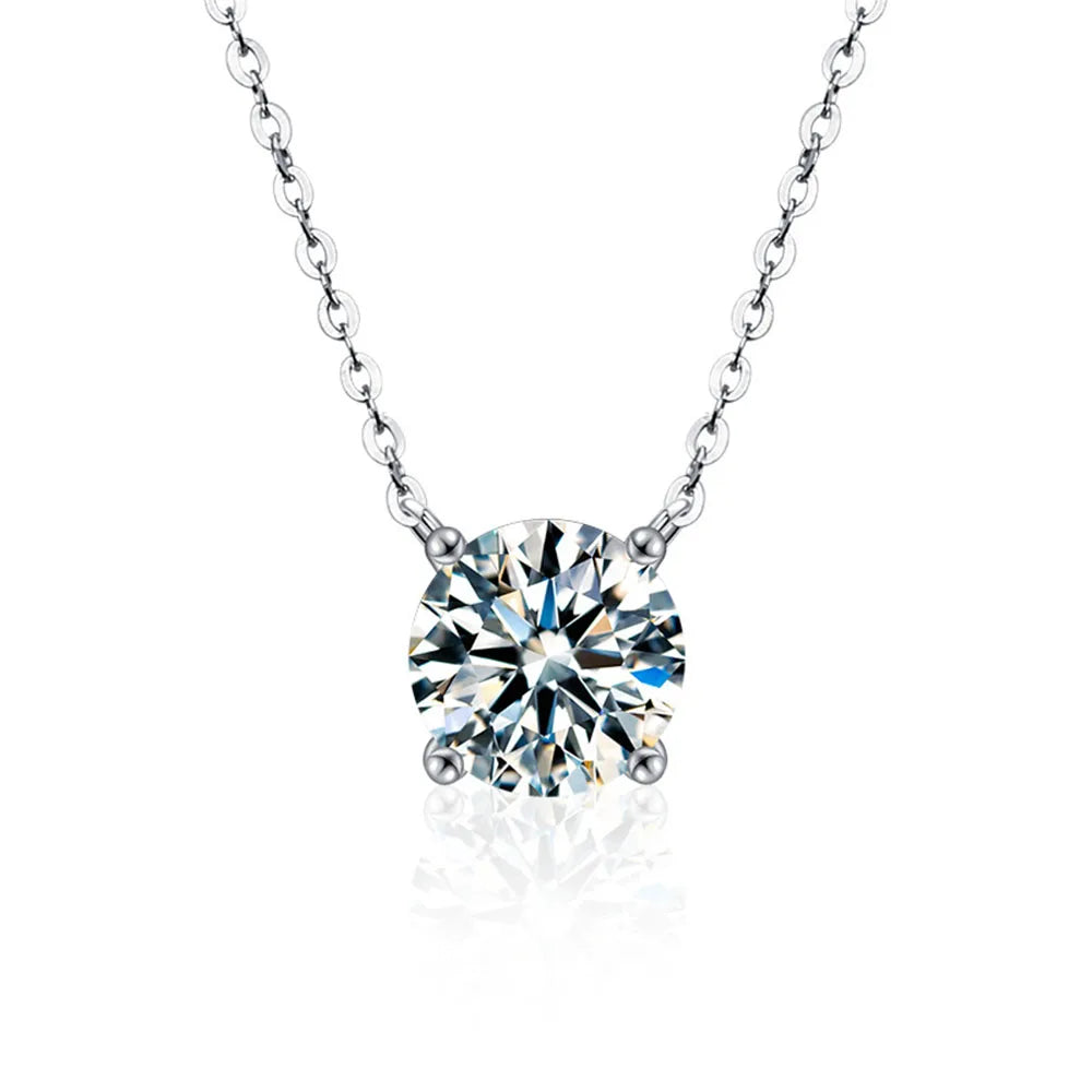 Moissanite Pendant Necklace – 1ct 2ct 3ct D Color Sparkling Classic Lab Diamond | 925 Sterling Silver Necklace for Women with GRA