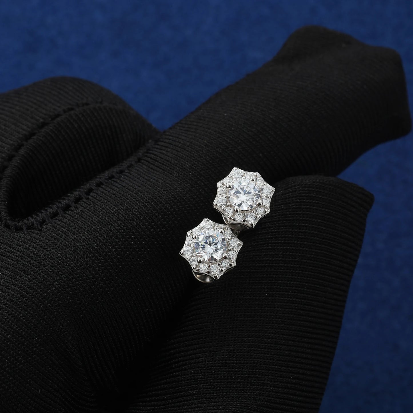 Eight point moissanite earrings
