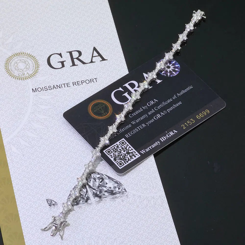 Moissanite Tennis Bracelet – Claw Setting D VVS Lab Diamond Cross Cluster Design | 925 Sterling Silver Hip Hop Jewelry