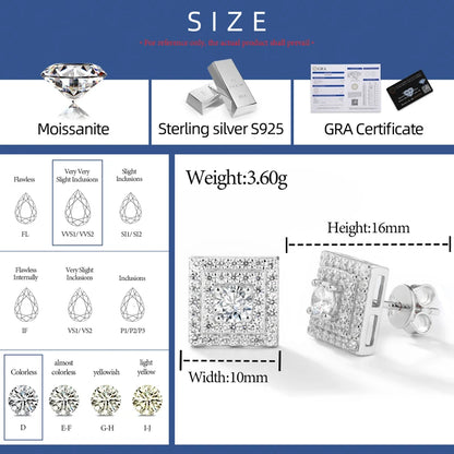 Square centerstud moissanite earrings