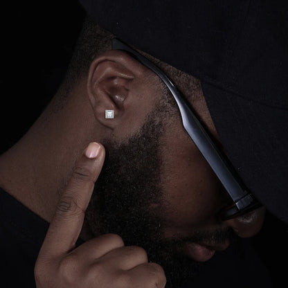 Halo square stud moissanite earrings