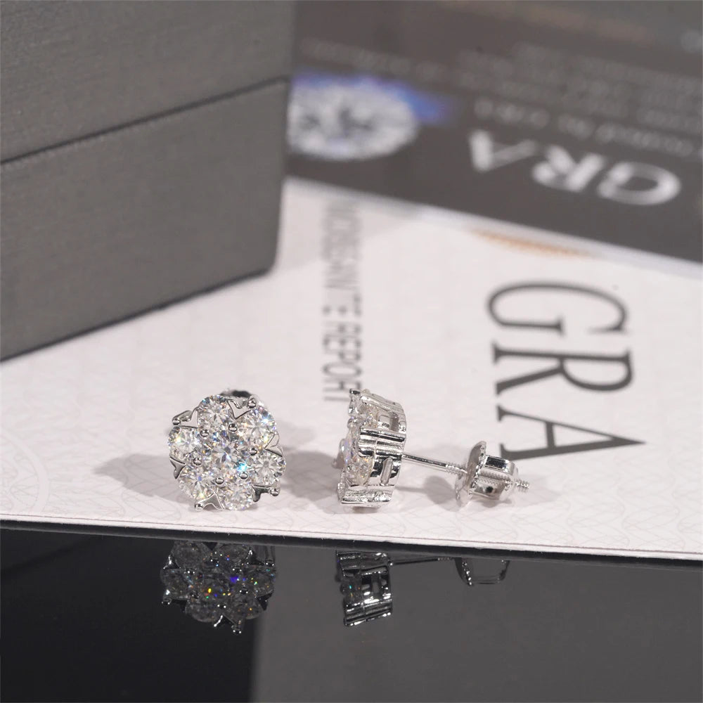 Moissanite Flower Stud Earrings – D Color with Certificate | 925 Sterling Silver Wedding Jewelry Gift for Women