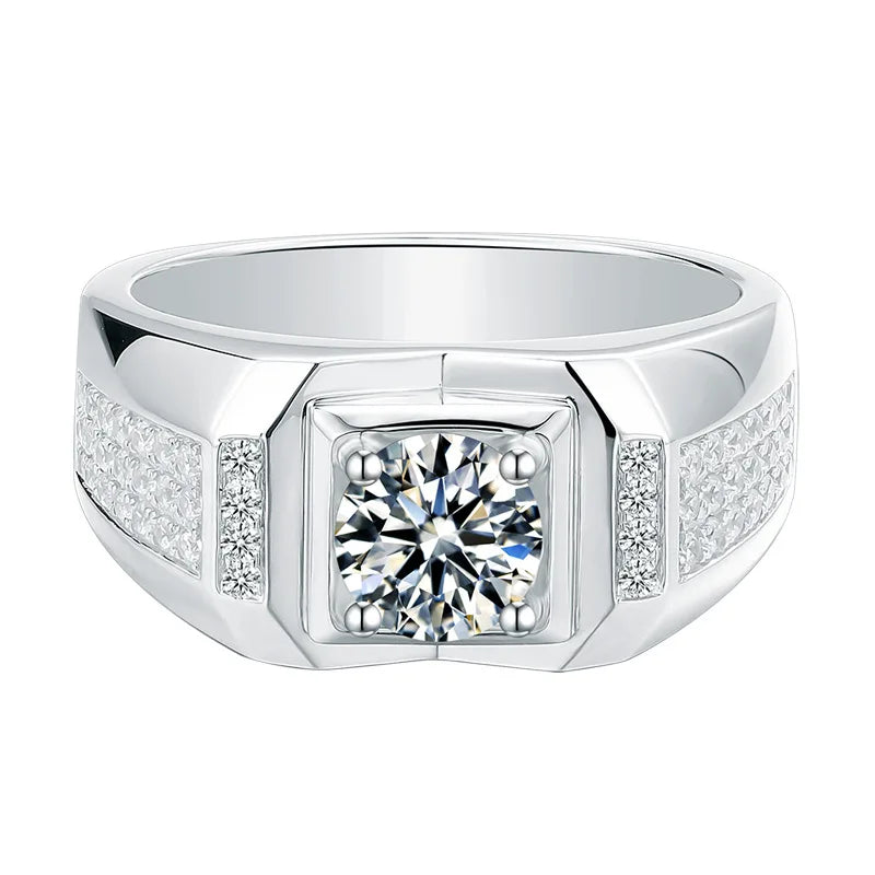 Luxury Moissanite Ring for Men – 1ct 2ct 3ct VVS Iced Out Diamond Ring with GRA Certificate | 925 Sterling Silver Fine Jewelry