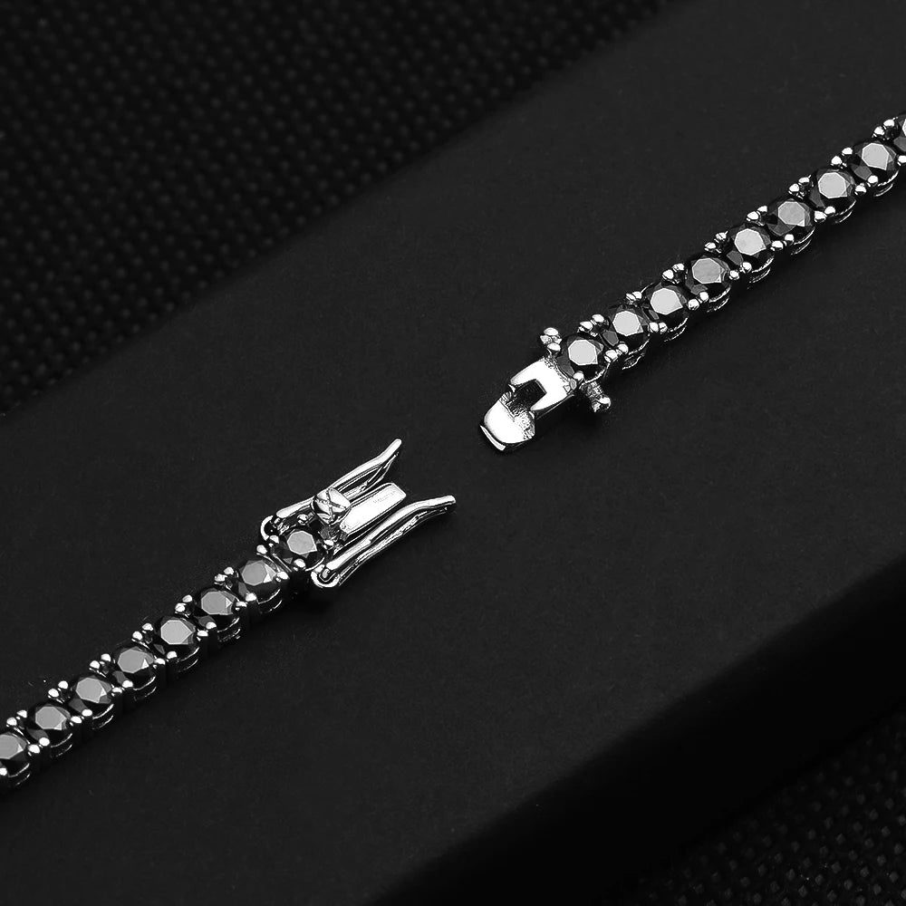 Moissanite Tennis Bracelet – 3mm 4mm Black Full Diamond GRA Certified Hip Hop | 925 Sterling Silver 18K Gold Plated Bracelet for Women & Men