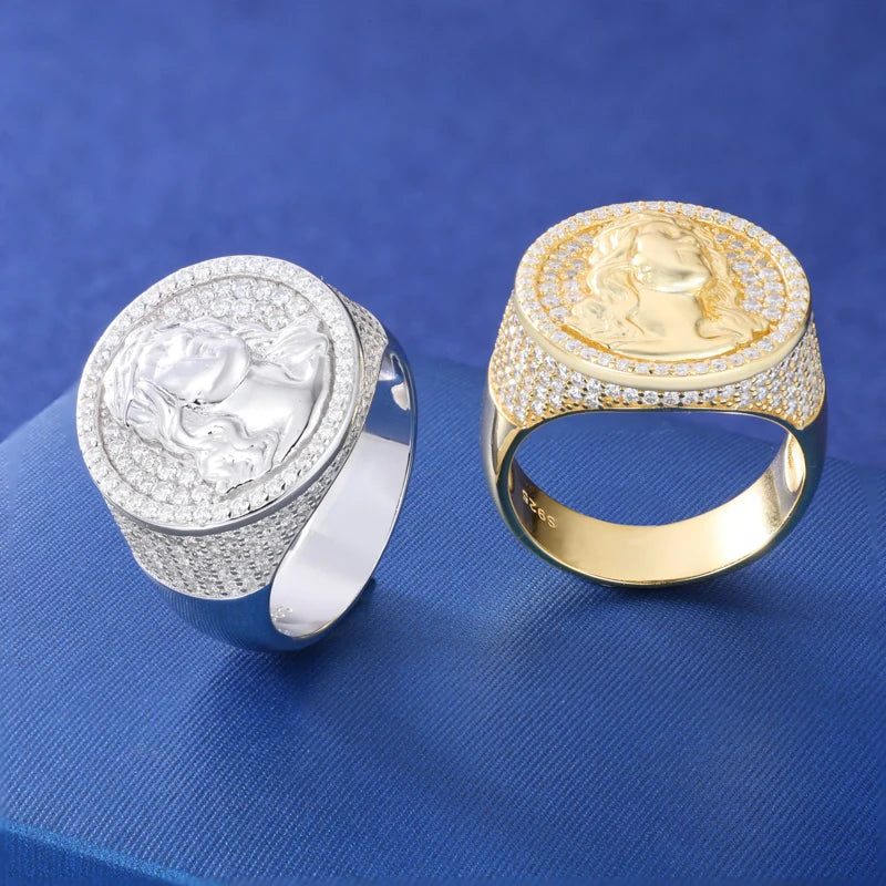 Moissanite Jesus Head Ring – Iced Out Religious Amulet | 925 Sterling Silver Hip Hop Jewelry for Men & Women