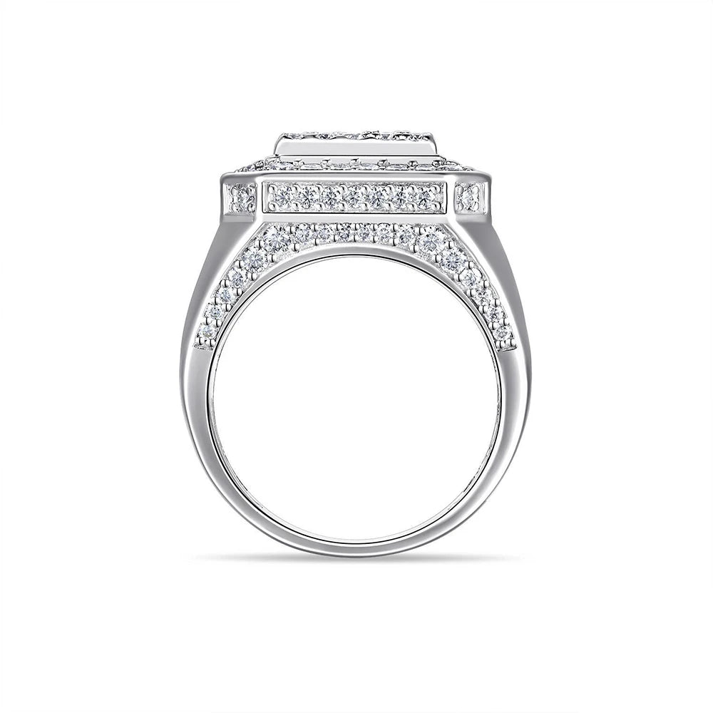Moissanite Men's Ring – Square & Round Brilliant Cut Hip Hop Design | 925 Sterling Silver VVS Statement Jewelry