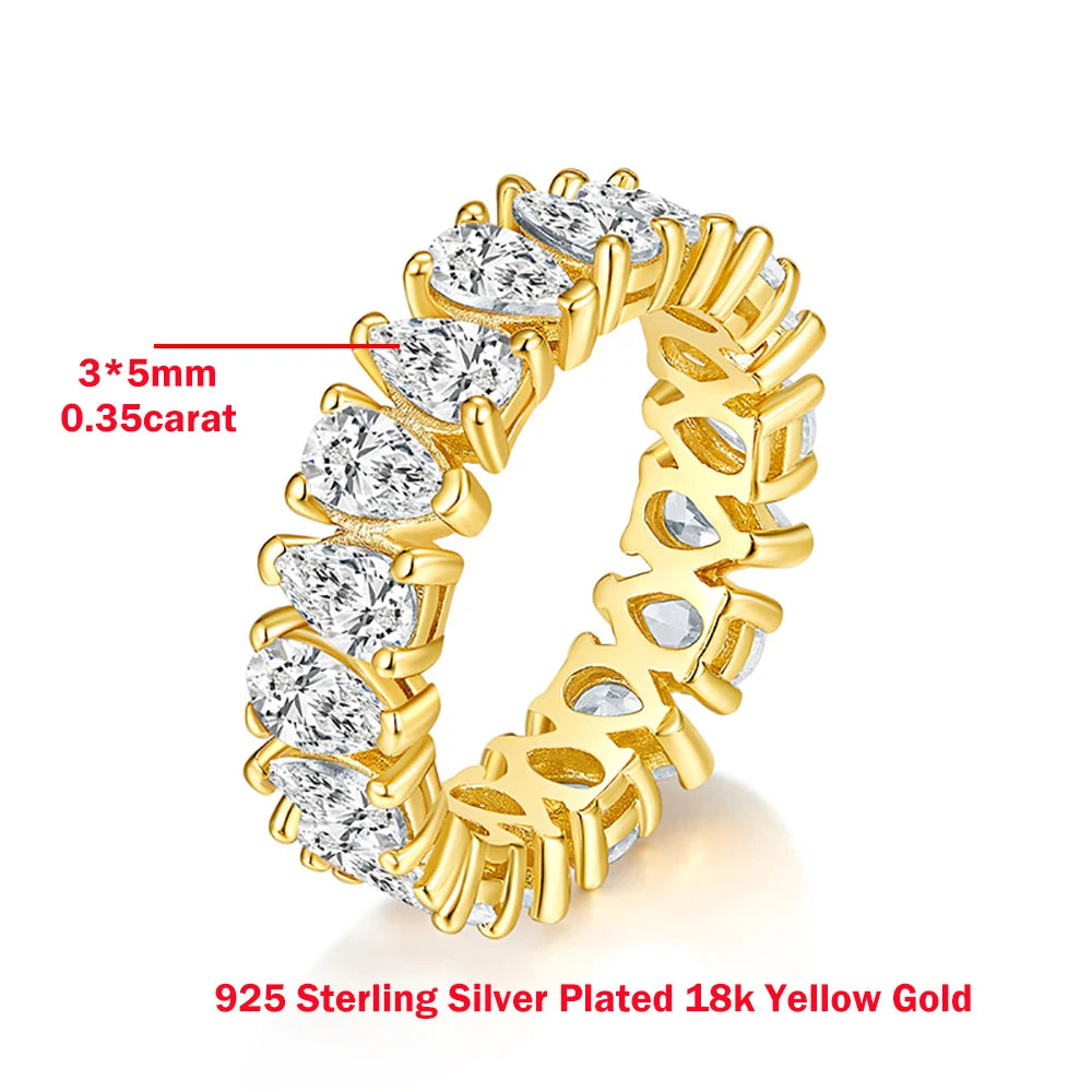 Moissanite Eternity Band Ring – Pear Cut Full Diamond Certified Wedding Ring | 925 Sterling Silver Stackable Jewelry for Women & Men