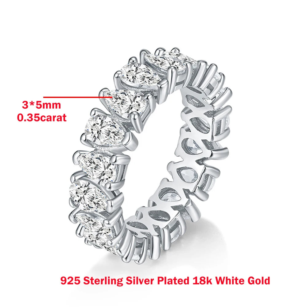 Moissanite Eternity Band Ring – Pear Cut Full Diamond Certified Wedding Ring | 925 Sterling Silver Stackable Jewelry for Women & Men