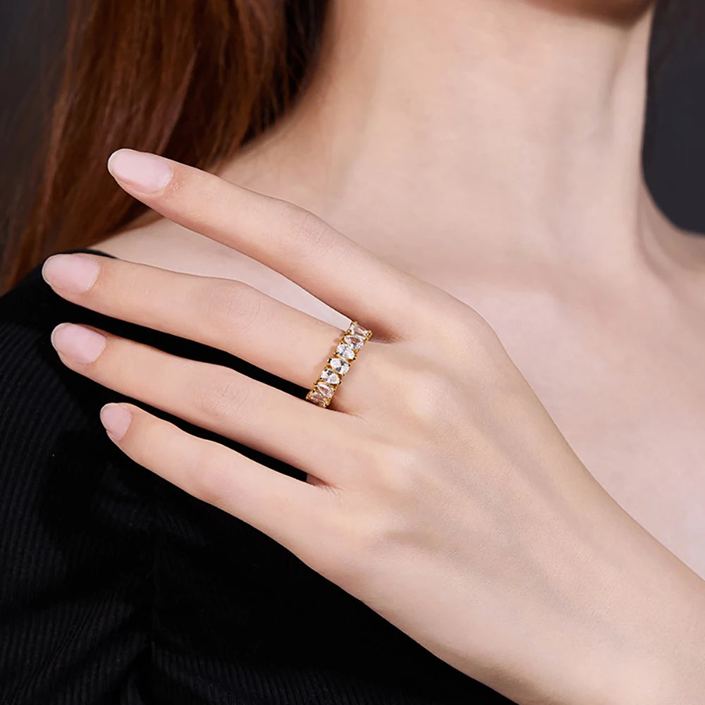 Moissanite Eternity Band Ring – Pear Cut Full Diamond Certified Wedding Ring | 925 Sterling Silver Stackable Jewelry for Women & Men