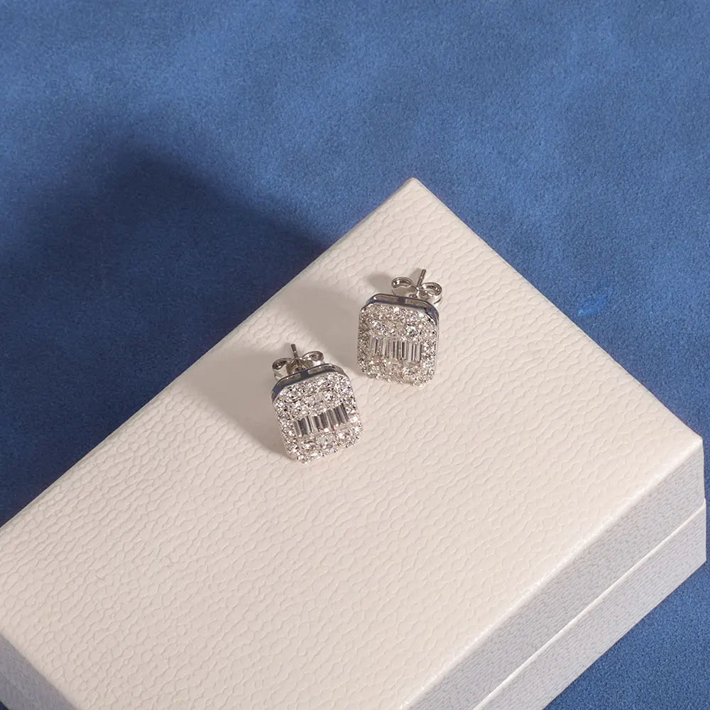 Moissanite Stud Earrings – Emerald Cut Rectangular VVS with GRA | 925 Sterling Silver Engagement Jewelry for Women